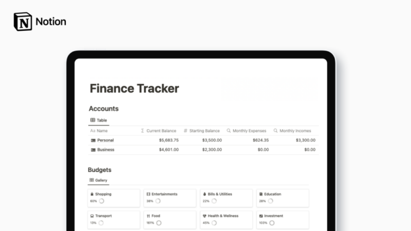 Notion Finance tracker template by easlo