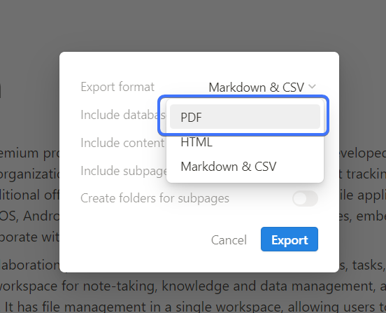 Export Notion page as PDF